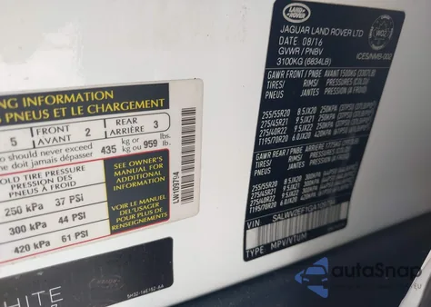 2016 Land Rover Range Rover Sport 5.0L V8 Supercharged Autobiography z USA, uszkodzony, nr VIN SALWV2EF1GA109794